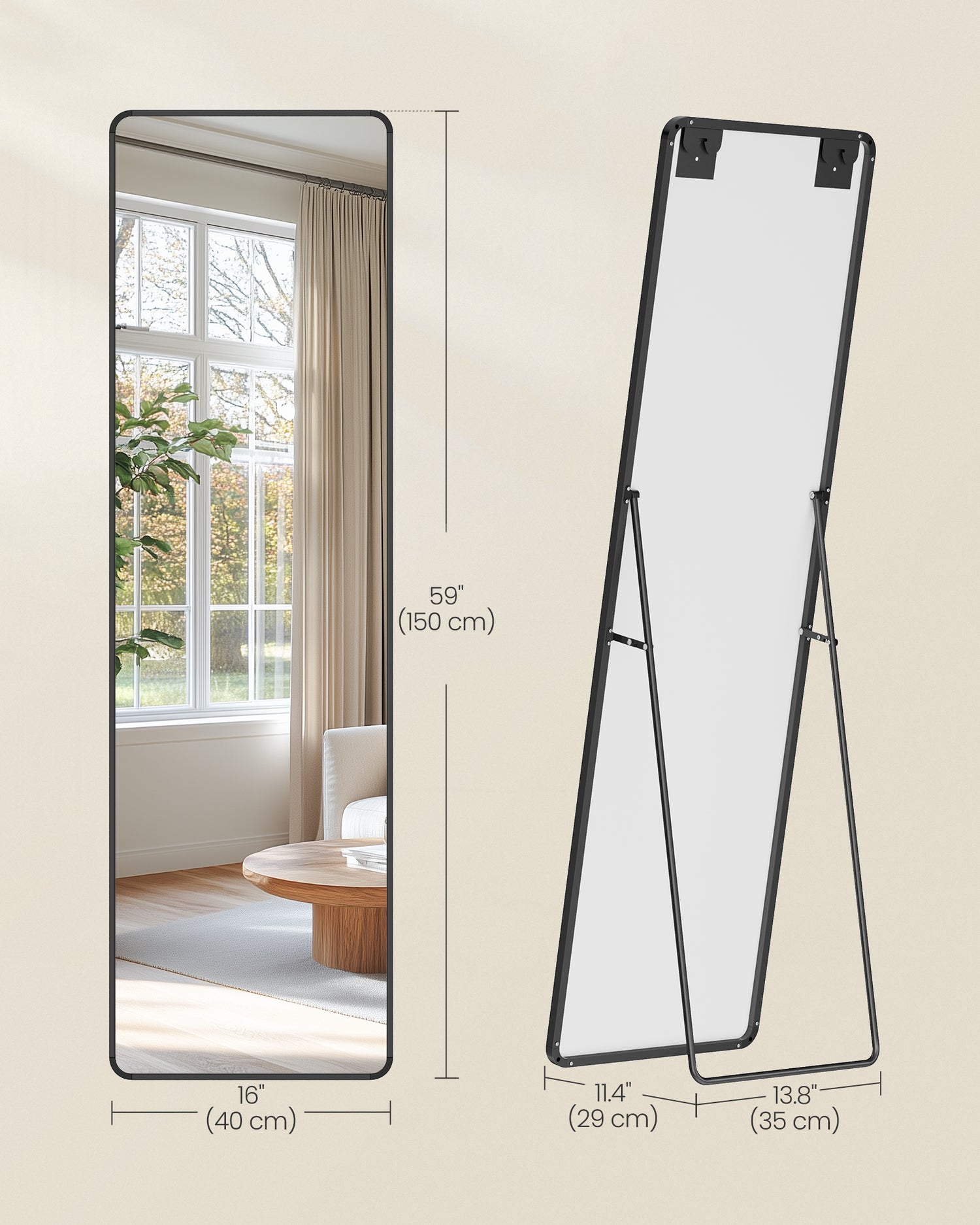Staande spiegel met zwarte omlijsting | 150x40cm - Industrieelinhuis.nl