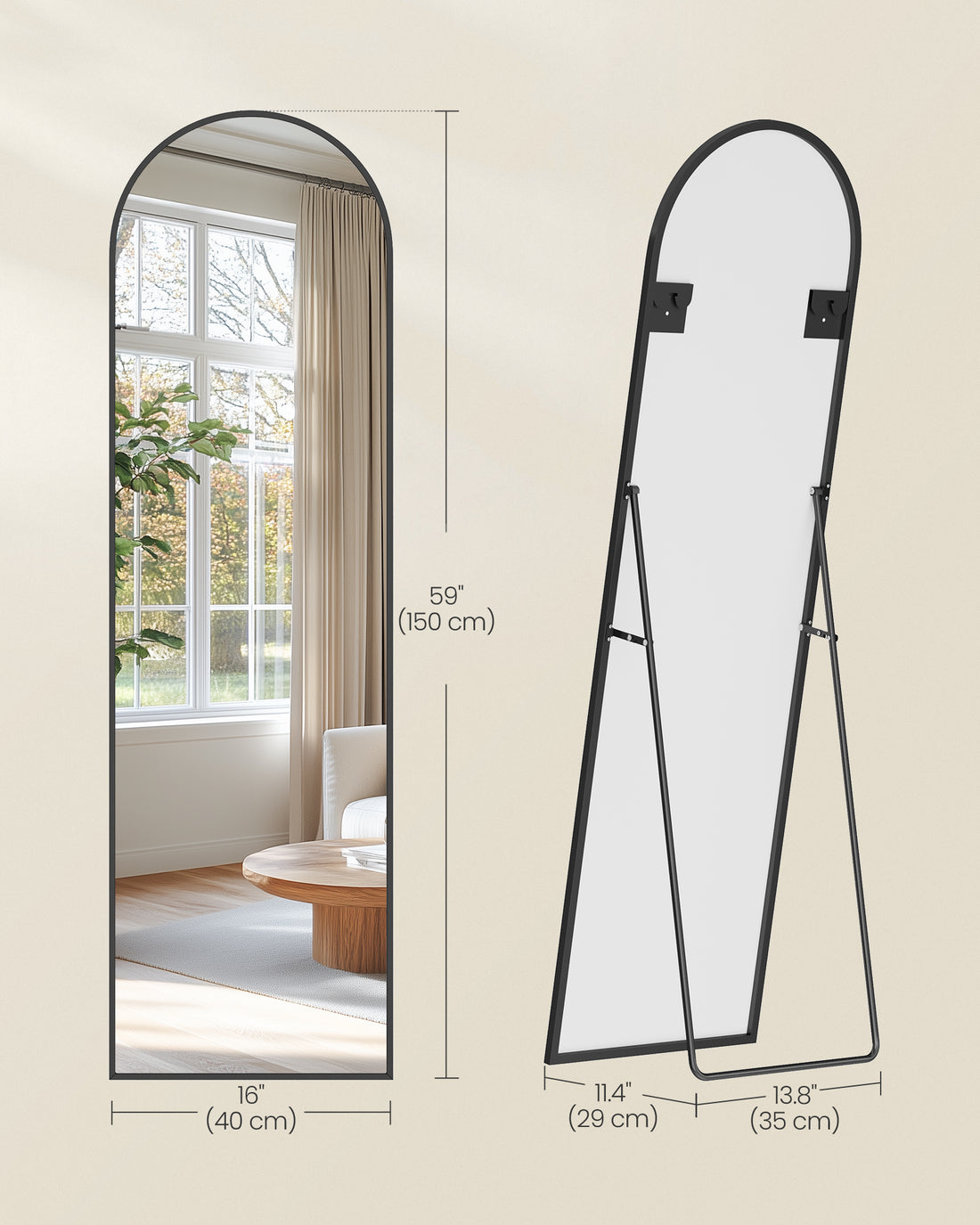 Staande spiegel met zwarte omlijsting | 150x40cm - Industrieelinhuis.nl