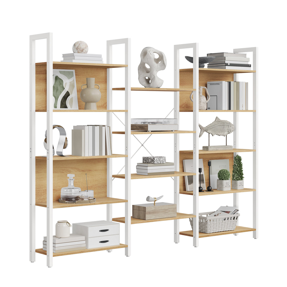 Open Boekenkast Elora met 14 Planken – Gouden Eiken/Wit – 158x24x166 cm - Industrieelinhuis.nl