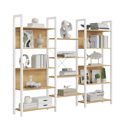 Open Boekenkast Elora met 14 Planken – Gouden Eiken/Wit – 158x24x166 cm - Industrieelinhuis.nl