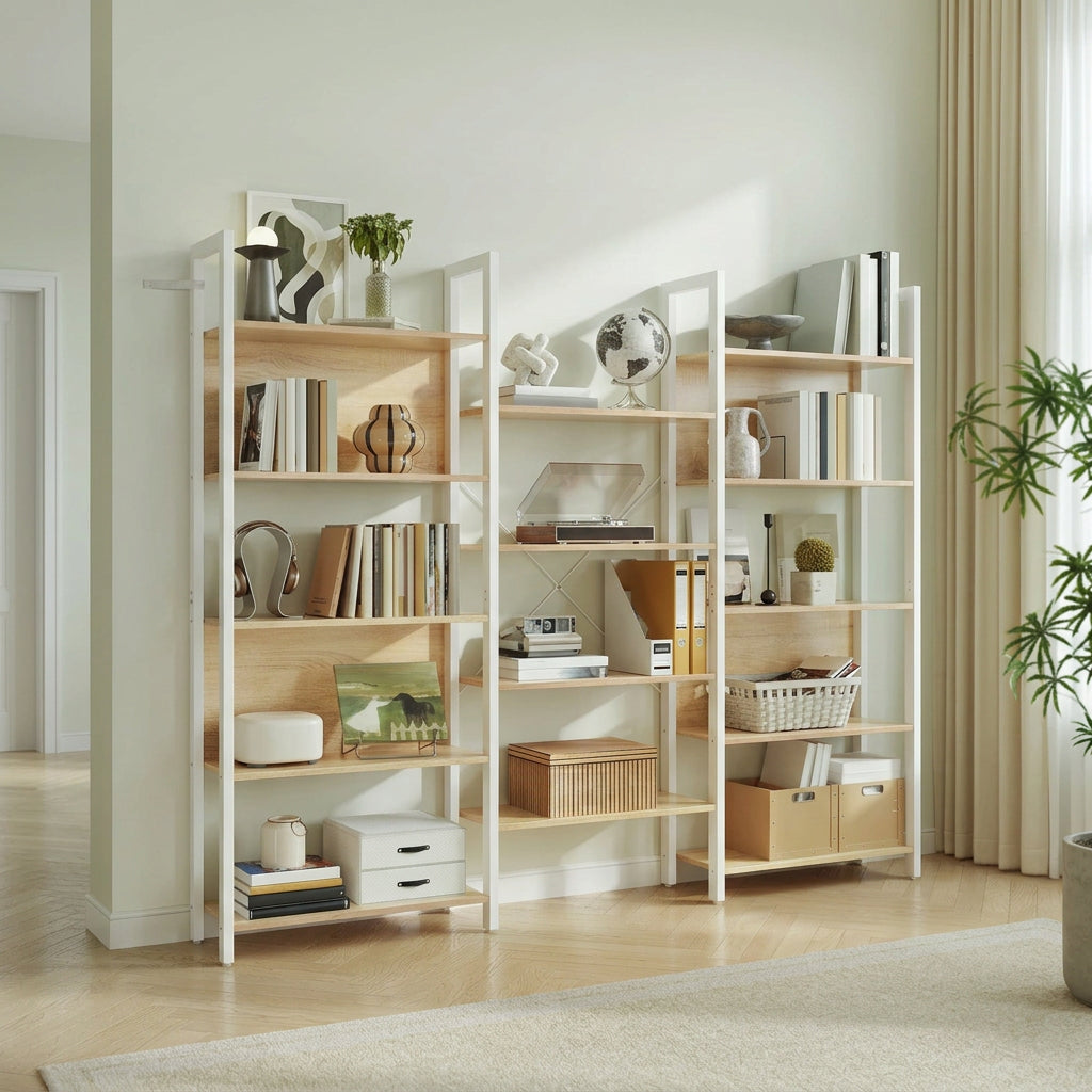 Open Boekenkast Elora met 14 Planken – Gouden Eiken/Wit – 158x24x166 cm - Industrieelinhuis.nl