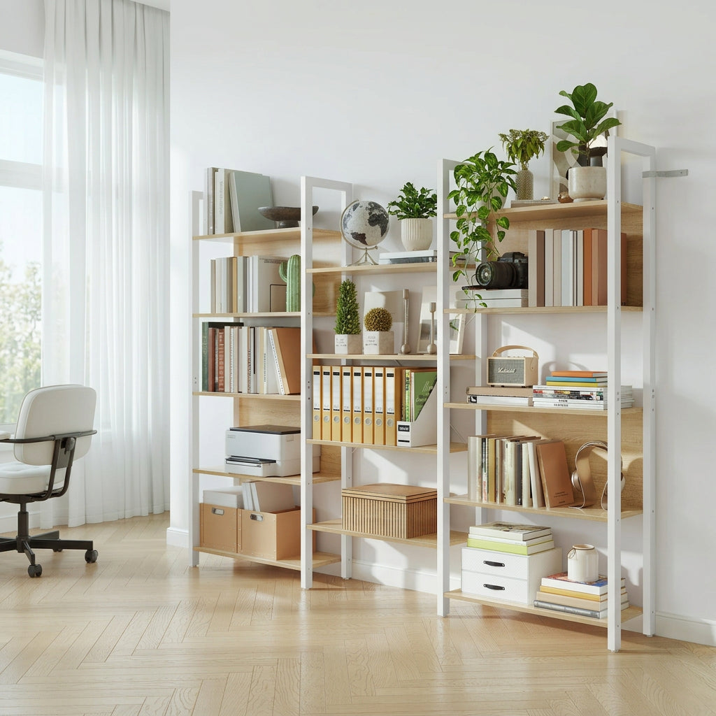 Open Boekenkast Elora met 14 Planken – Gouden Eiken/Wit – 158x24x166 cm - Industrieelinhuis.nl