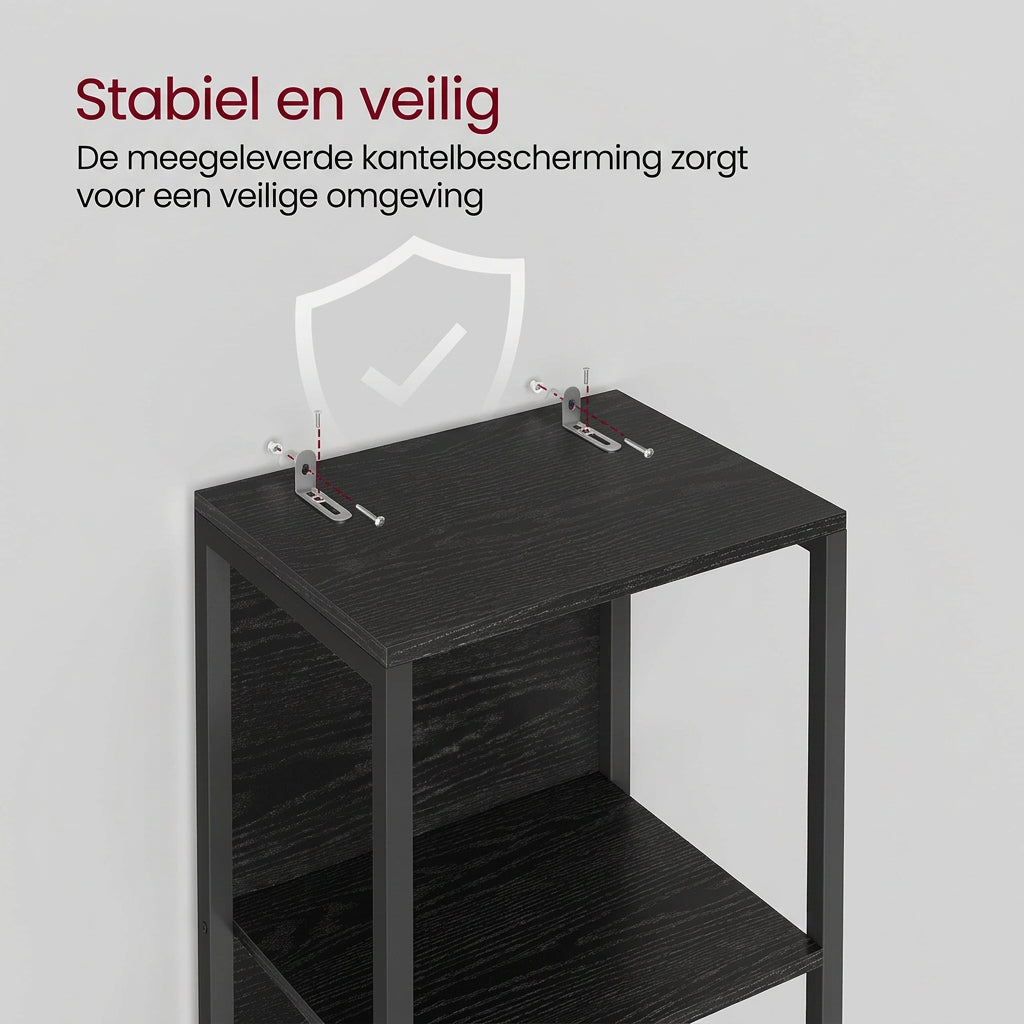 Boekenkast Nova met LED-verlichting – Zwart – 40x30,3x178,6 cm - Industrieelinhuis.nl