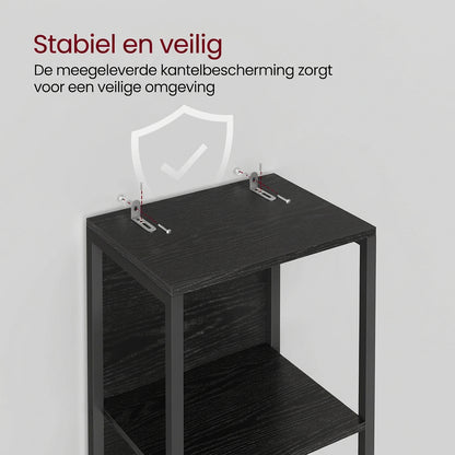 Boekenkast Nova met LED-verlichting – Zwart – 40x30,3x178,6 cm - Industrieelinhuis.nl