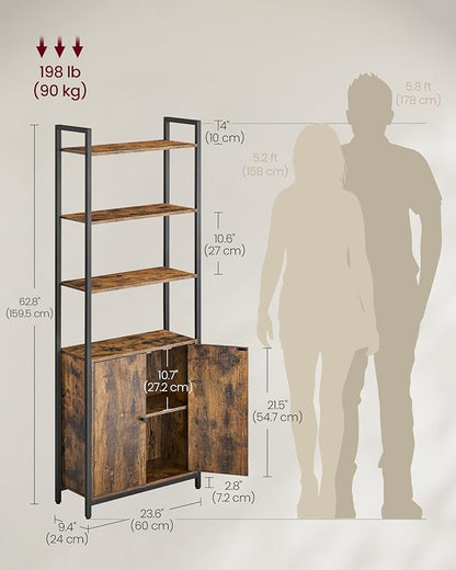 Hoge Boekenkast met Deur – Industrieel opbergrek met verstelbare planken in rustiek bruin &amp; inktzwart