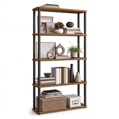 Open Boekenkast Milan met 5 Planken – Rustiek Bruin/Zwart – 60x23,8x139 cm - Industrieelinhuis.nl