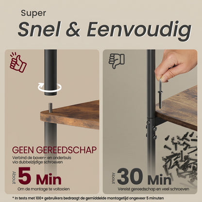 Open Boekenkast Milan met 5 Planken – Rustiek Bruin/Zwart – 60x23,8x139 cm - Industrieelinhuis.nl