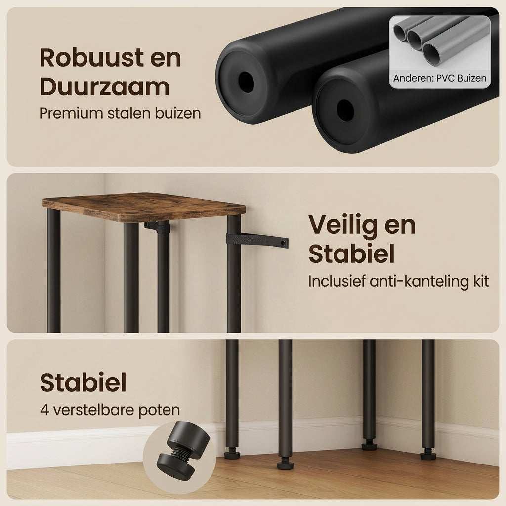 Open Boekenkast Milan met 5 Planken – Rustiek Bruin/Zwart – 60x23,8x139 cm - Industrieelinhuis.nl