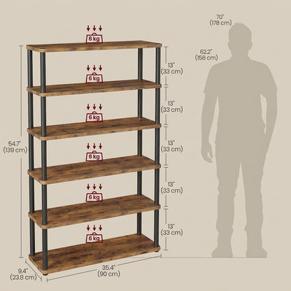 Open Boekenkast Milan met 5 Planken – Rustiek Bruin/Zwart – 60x23,8x139 cm - Industrieelinhuis.nl