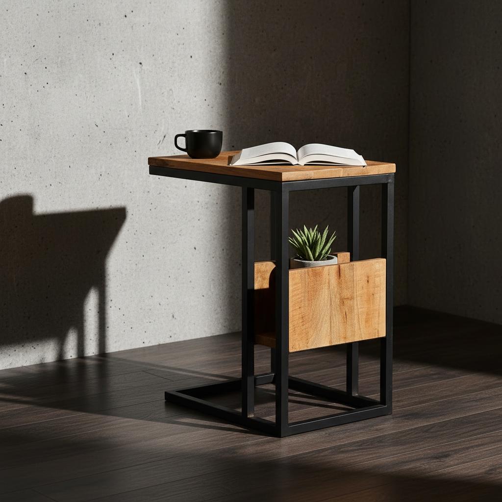 Laptoptafel mangohout | C vormige bijzettafel