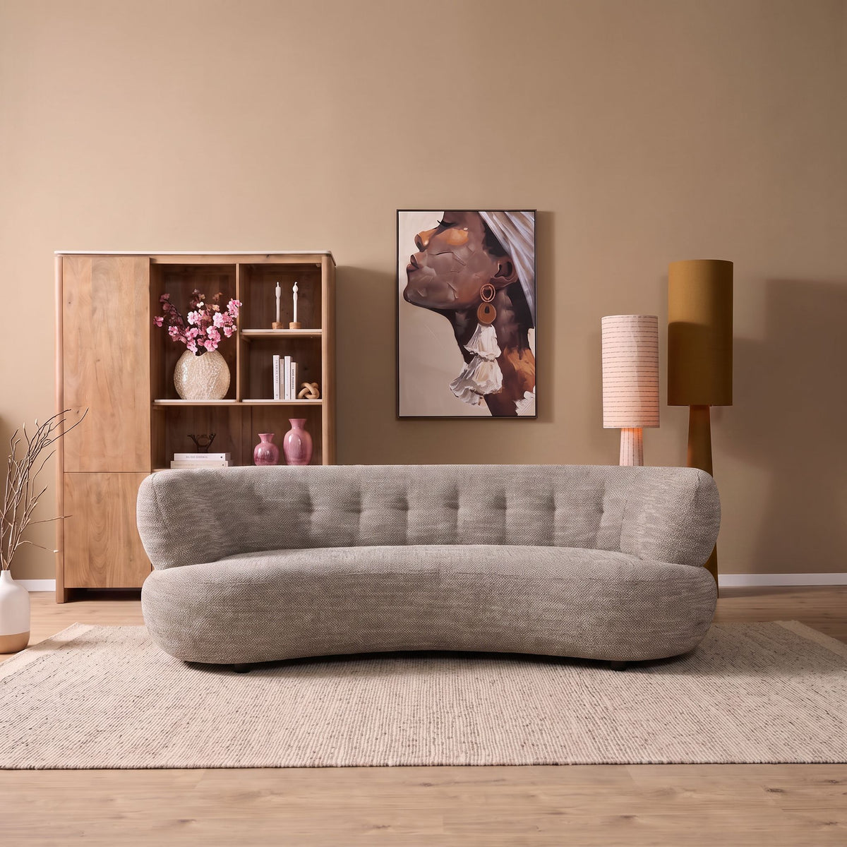 Ronde 3-zitsbank Amy Taupe