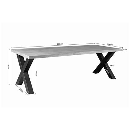 Mangohout eettafel Denver | Rechthoek X-poot | 200 cm
