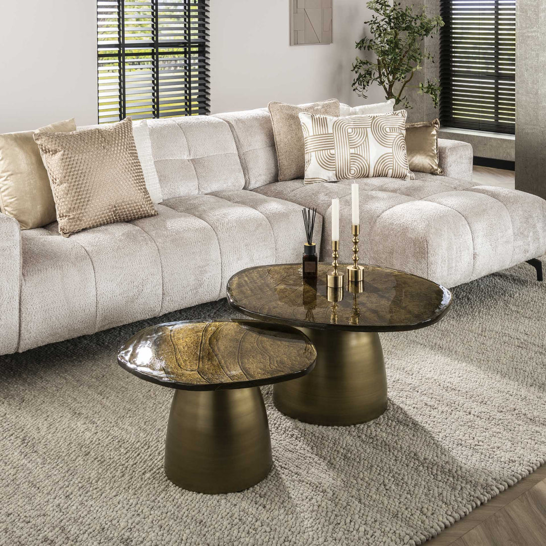 Organische Salontafel set van 2 Astra | Goud met zwart |
