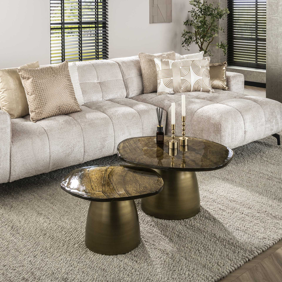 Organische Salontafel set van 2 Astra | Goud met zwart |