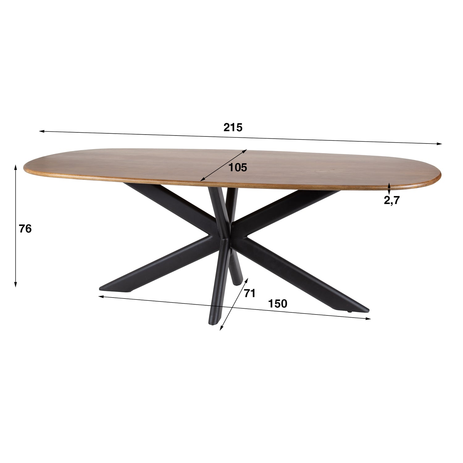 Organische eetkamertafel Cleo 215 cm