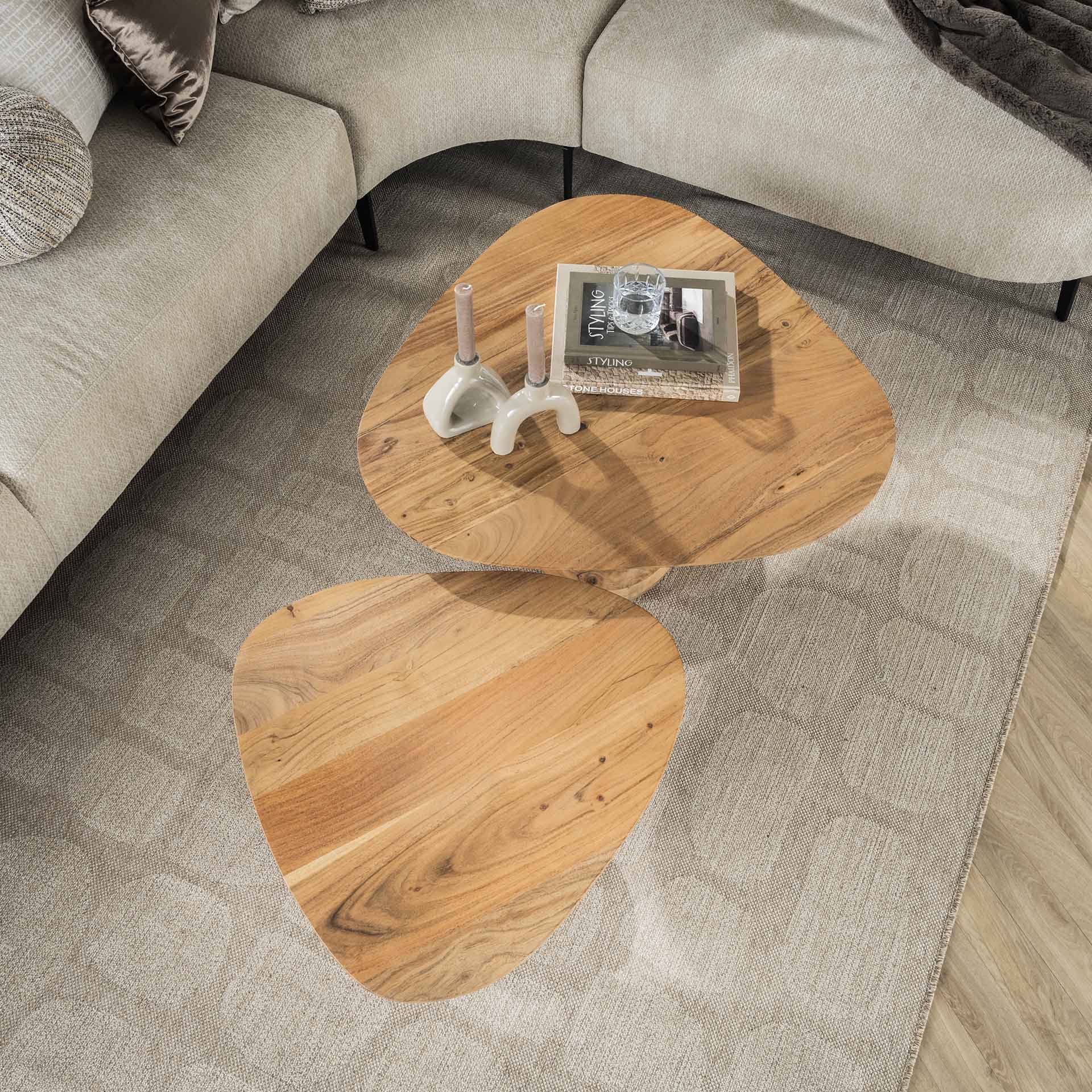 Organische salontafel set van 2 | voet van hout