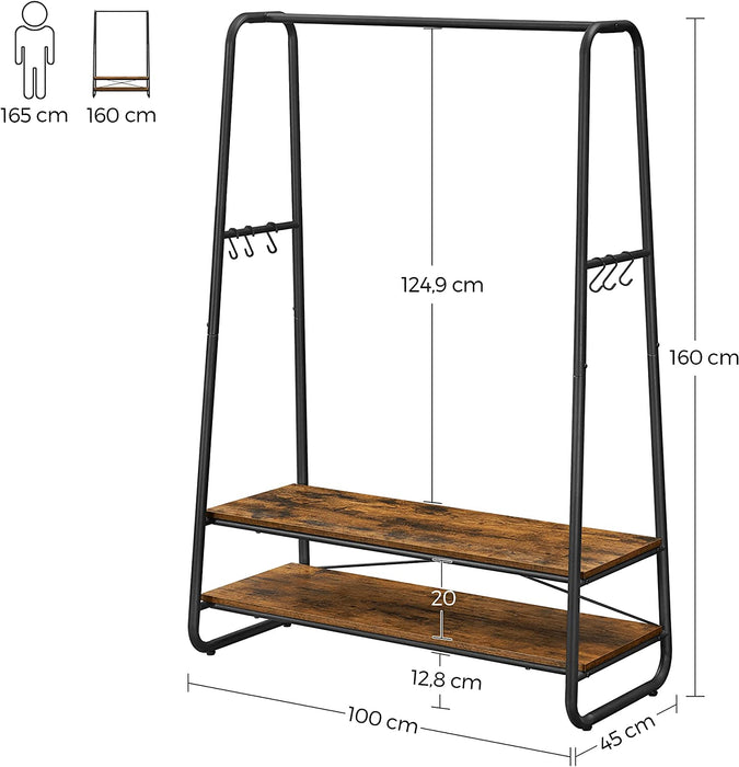 Garderoberek met rail ndustrieel Design | Houtlook en Staal | 100x45x160cm - Industrieelinhuis.nl