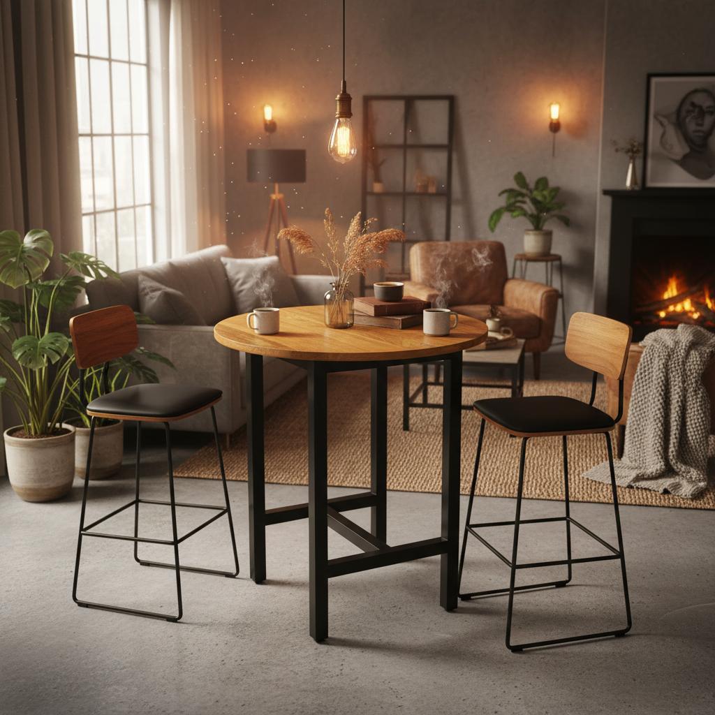 Ronde Bartafel Mangohout Ø90 cm – Warm &amp; Industrieel Design