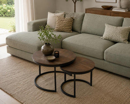 Ronde Salontafel set van 2 donkerbruin Otik | Eikenhout