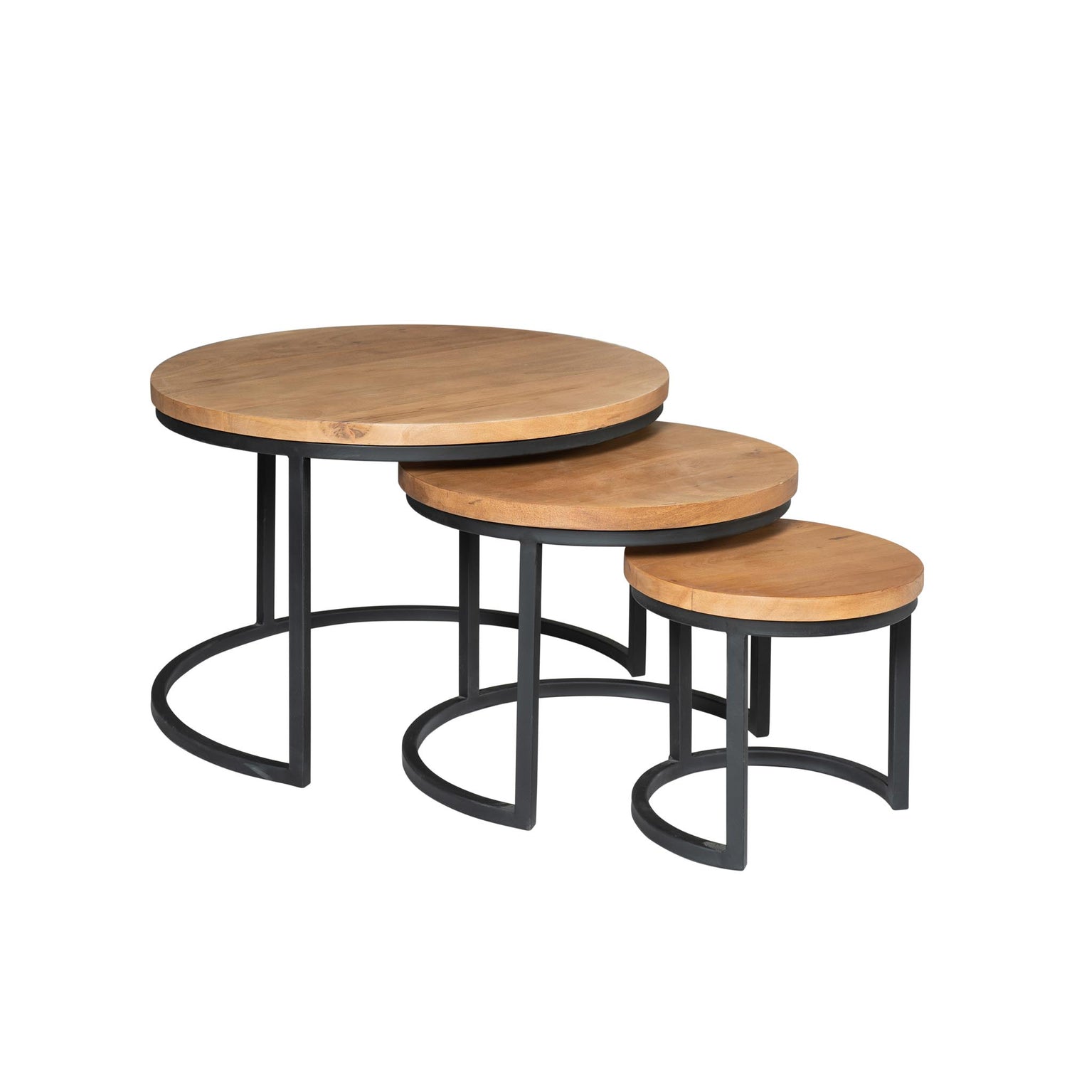 Ronde Salontafel set van 3 Dakota | Zwart onderstel | Mangohout blad