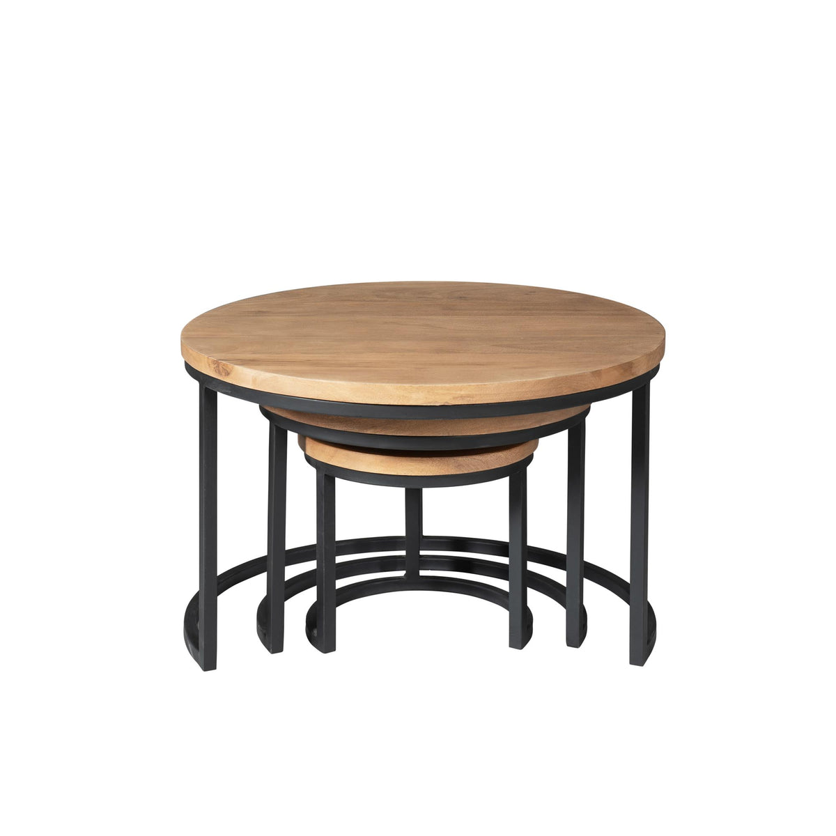 Ronde Salontafel set van 3 Dakota | Zwart onderstel | Mangohout blad