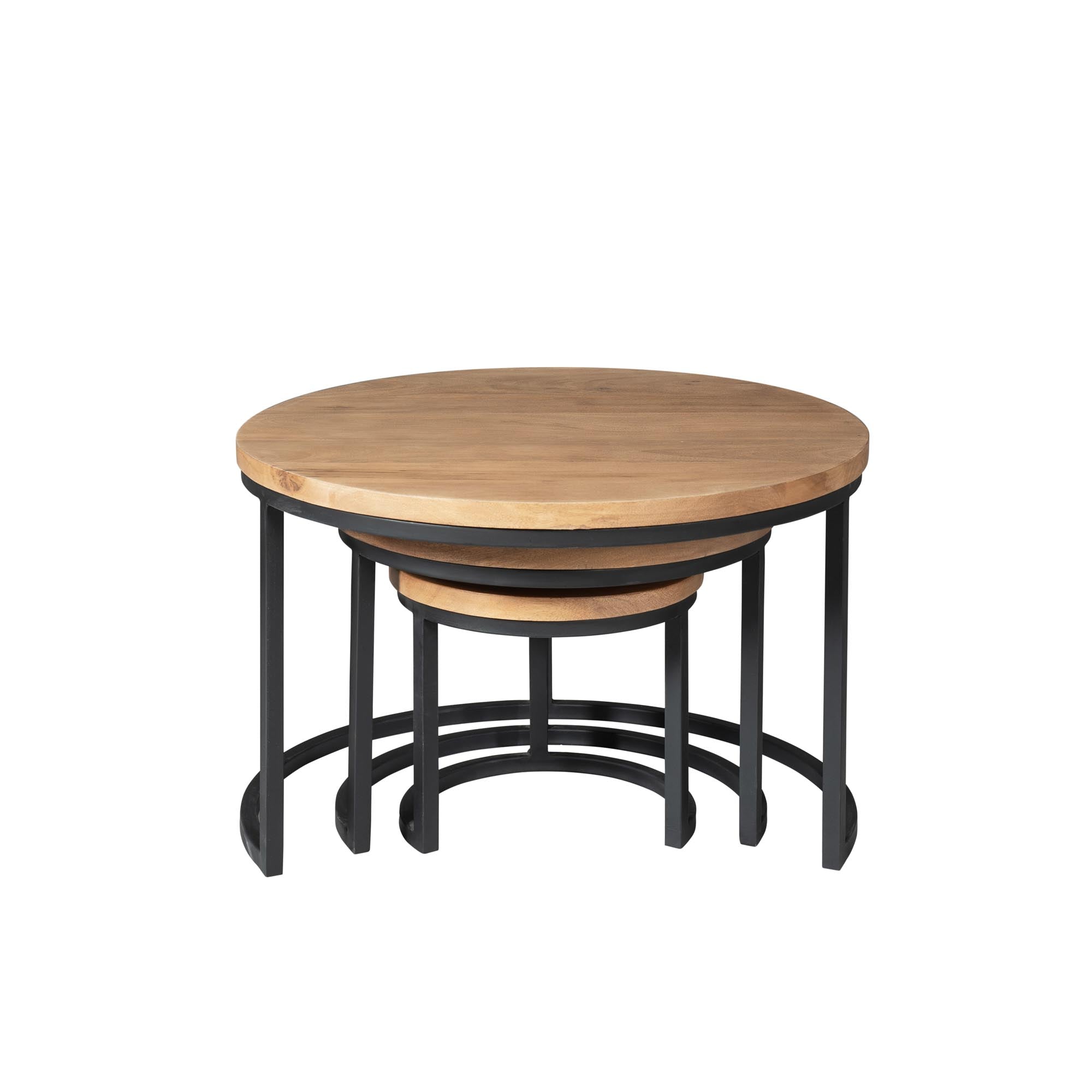 Ronde Salontafel set van 3 Dakota | Zwart onderstel | Mangohout blad