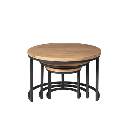 Ronde Salontafel set van 3 Dakota | Zwart onderstel | Mangohout blad