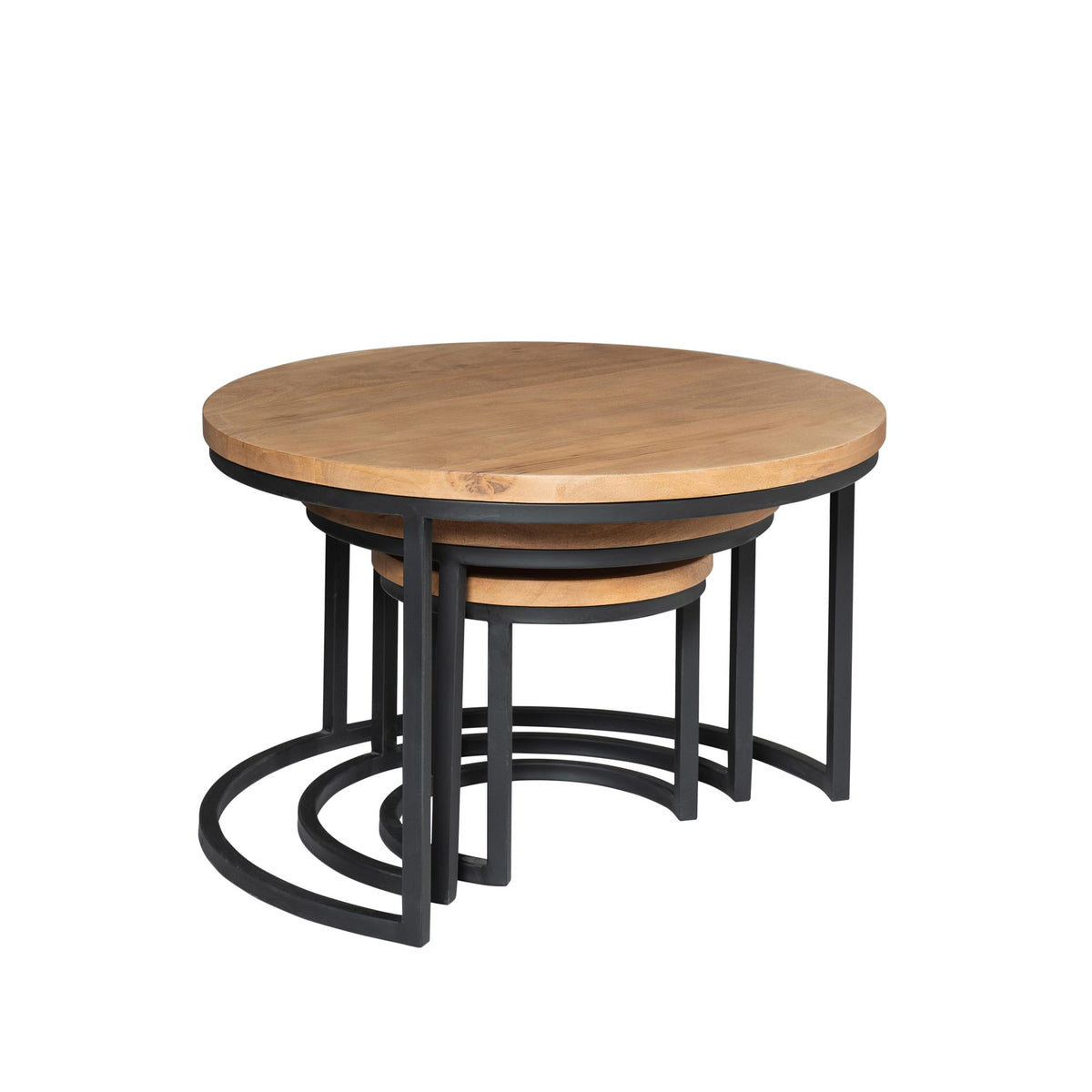 Ronde Salontafel set van 3 Dakota | Zwart onderstel | Mangohout blad