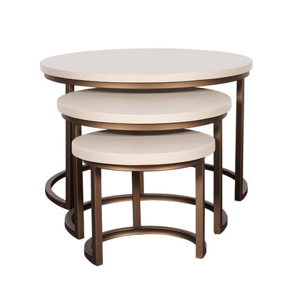 Ronde Salontafel set van 3 | Madison | Zandkleurig blad met koperen onderstel