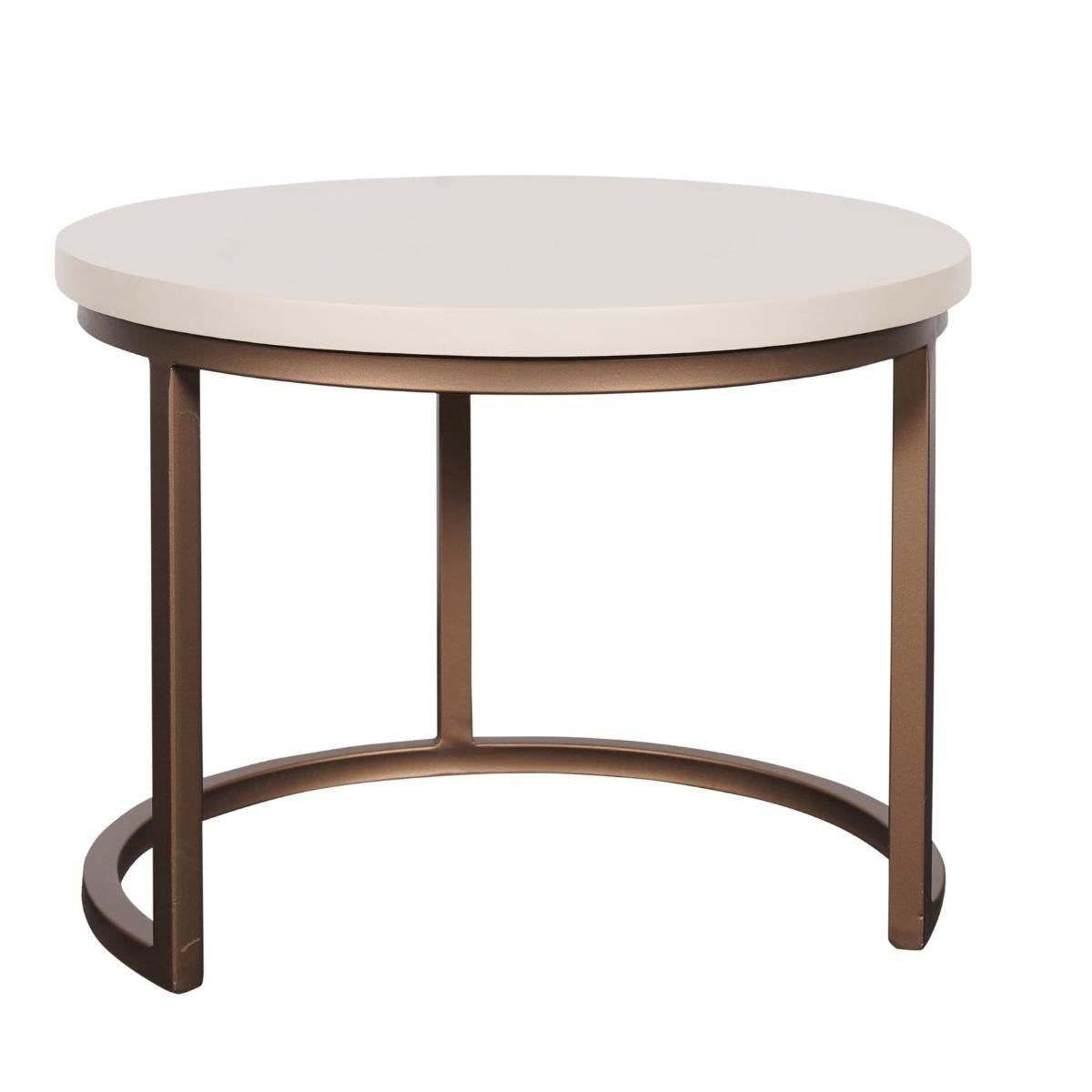 Ronde Salontafel set van 3 | Madison | Zandkleurig blad met koperen onderstel
