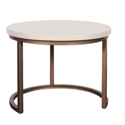 Ronde Salontafel set van 3 | Madison | Zandkleurig blad met koperen onderstel