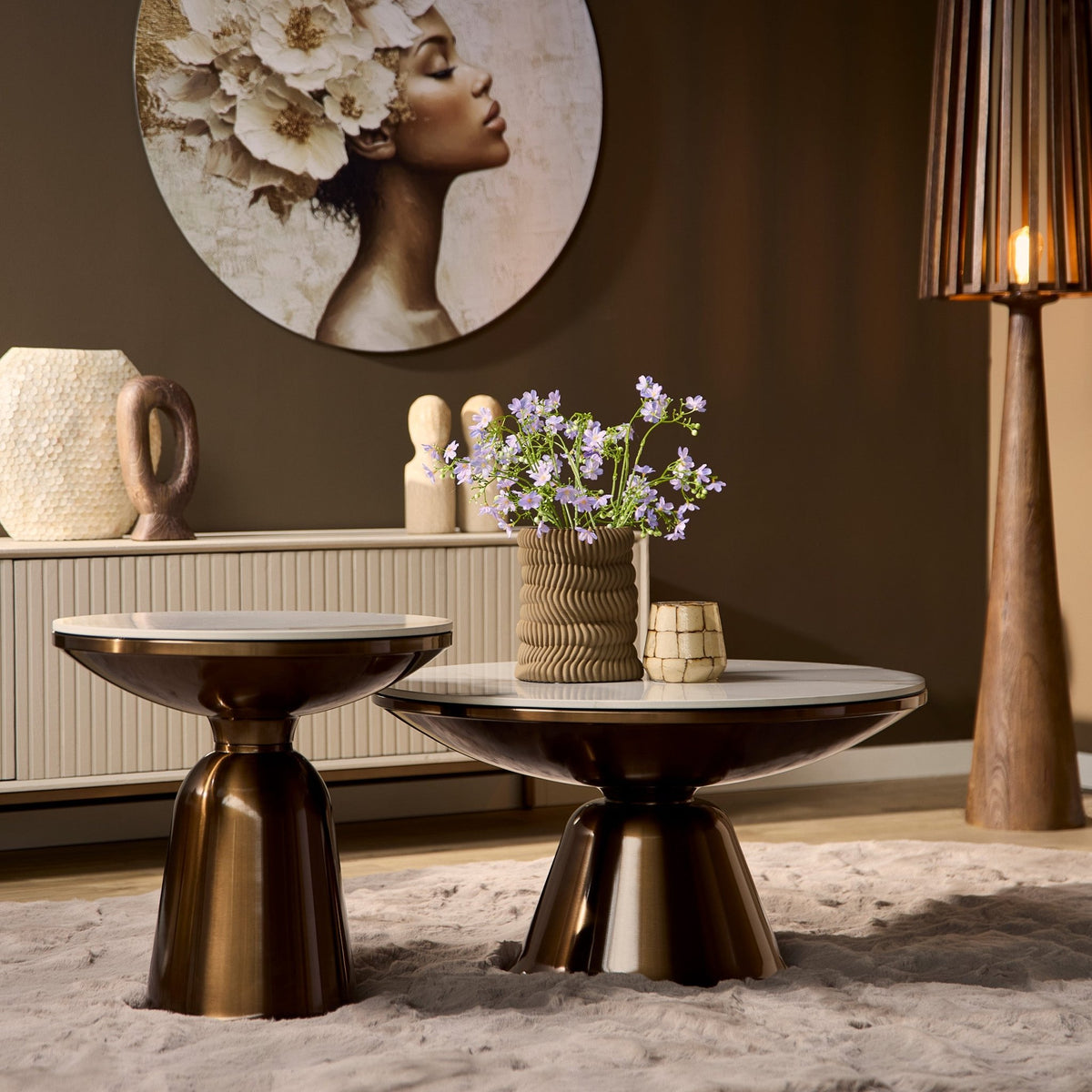Ronde Salontafelset Alix | Goud met wit |