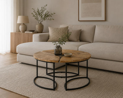 Ronde salontafel set van 3 Leaves | Mangohout |