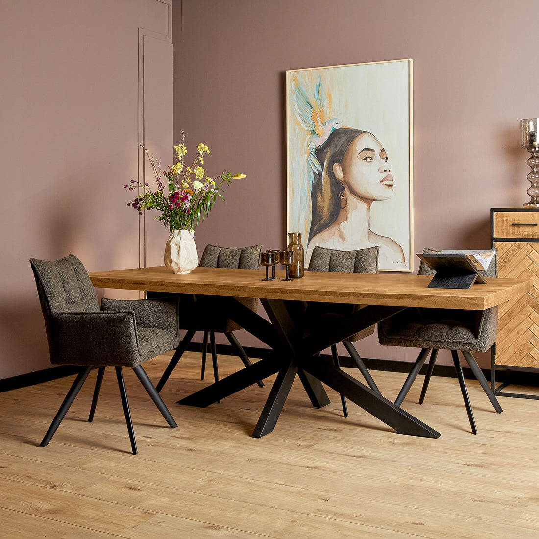 Eettafel Mangohout Denver | Rechthoek matrixpoot | 160 cm