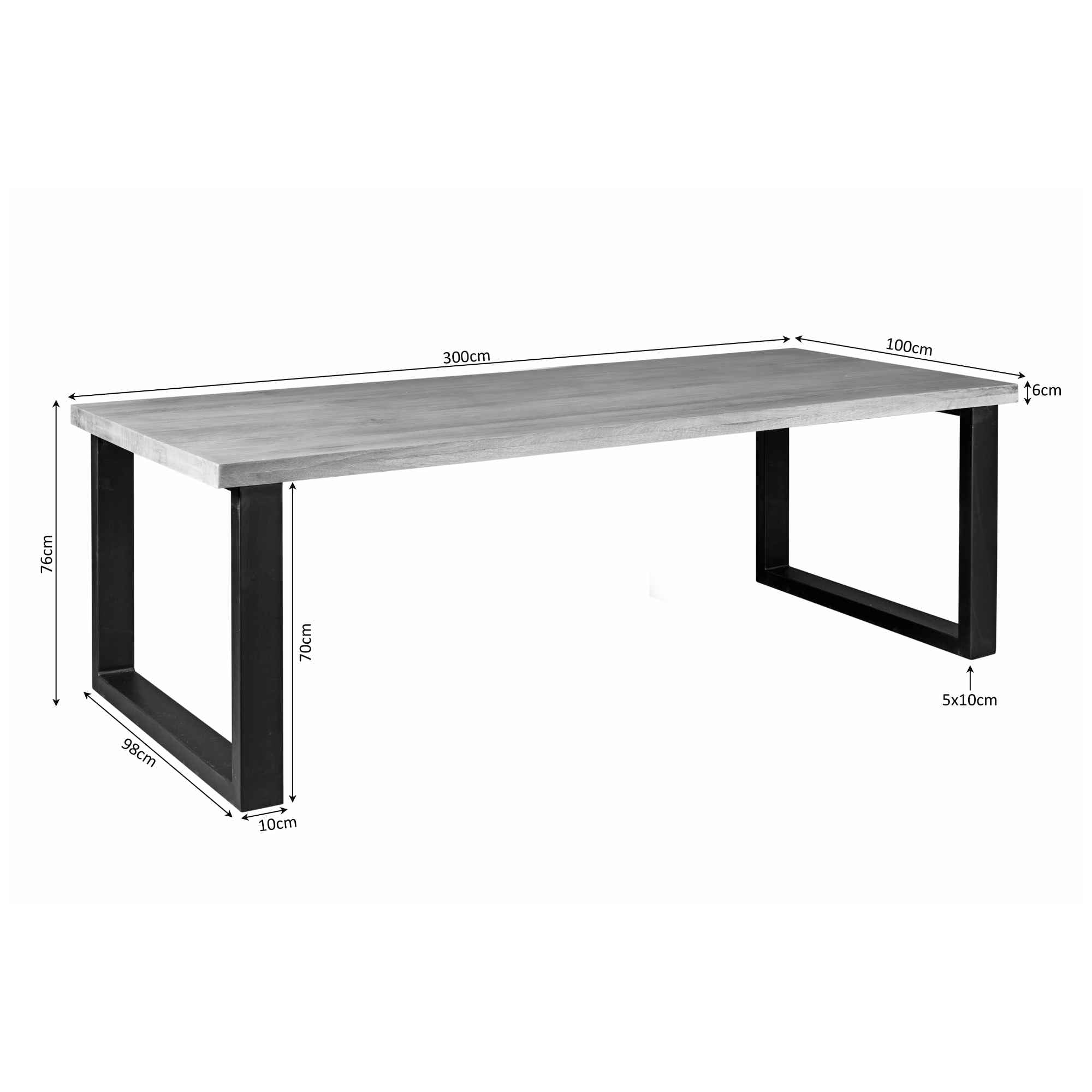 Eettafel Mangohout Denver | Rechthoek U-poot | 300 cm