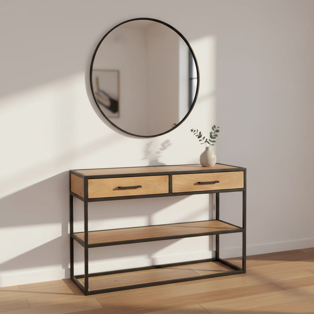 Sidetable met lades Denver | Mangohout en Staal - Industrieelinhuis.nl