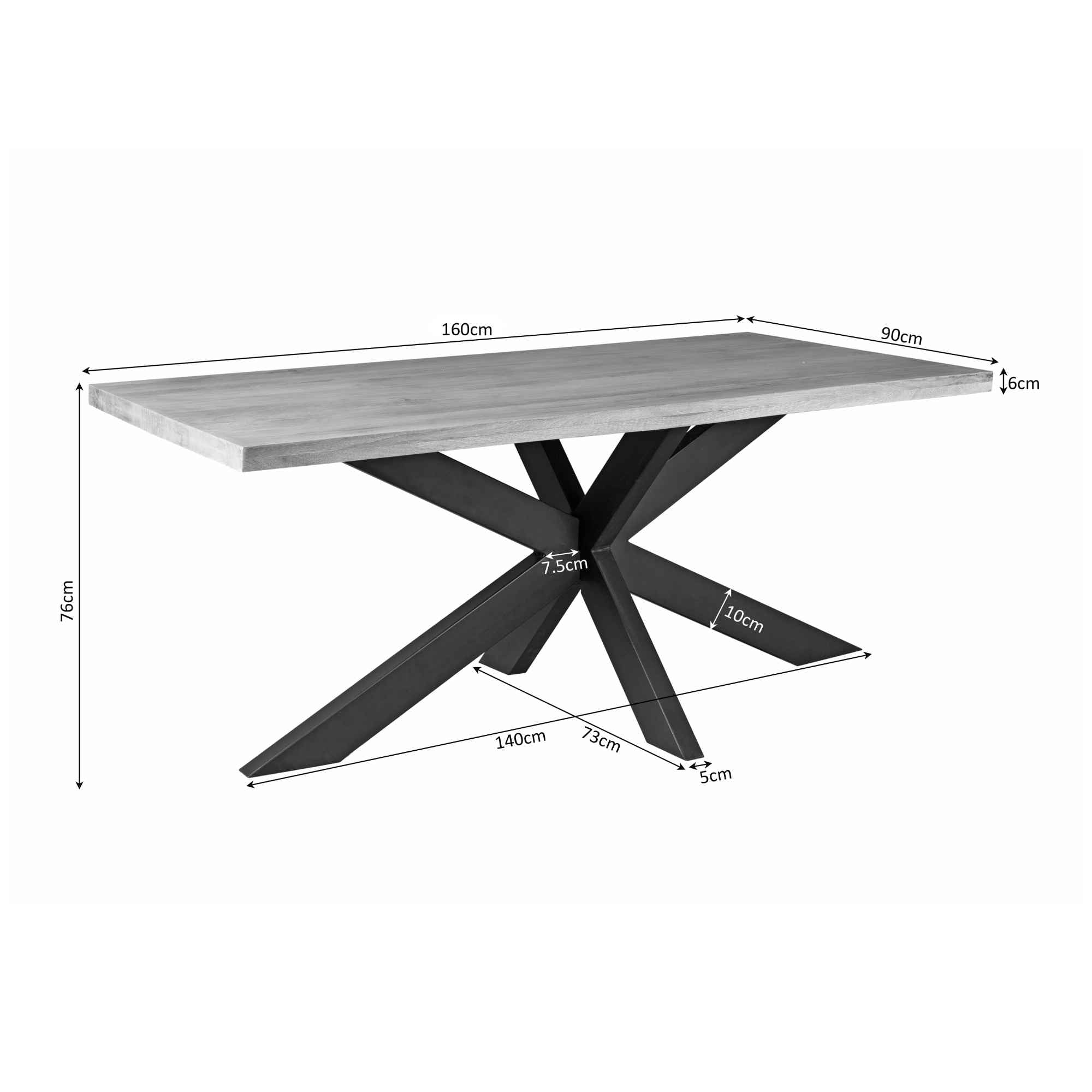 Esstisch Mangohout Denver | Rechteck -Matrixpoot | 160 cm