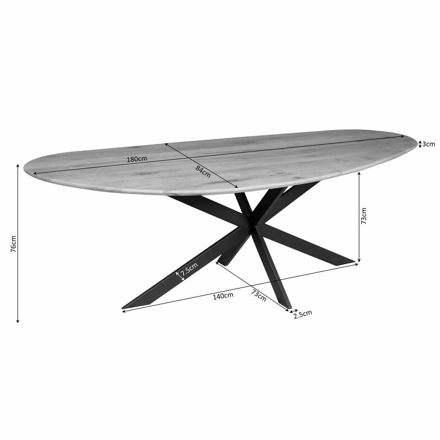 Eettafel Cloud | 180 cm | Eiken | Zwart - Industrieelinhuis.nl