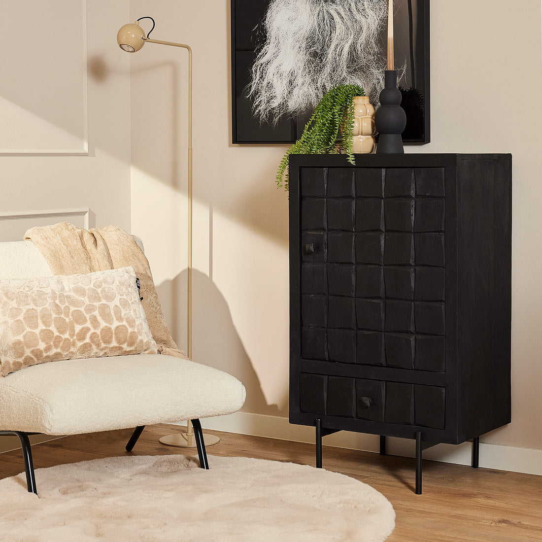 Kabinet Kast Brandy Black | 1 deur 1 lade - Industrieelinhuis.nl