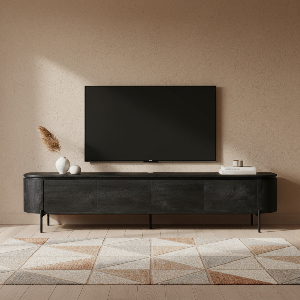 Tv meubel Excellent Black | 200 cm Zwevend of op poten te plaatsen - Industrieelinhuis.nl