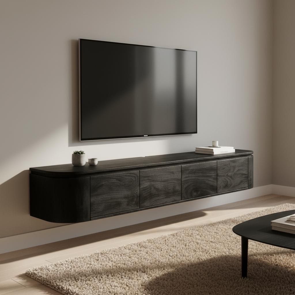 Tv meubel Excellent Black | 200 cm Zwevend of op poten te plaatsen - Industrieelinhuis.nl