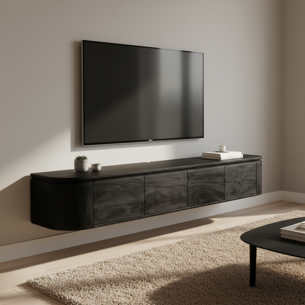 Tv meubel Excellent Black | 200 cm Zwevend of op poten te plaatsen - Industrieelinhuis.nl