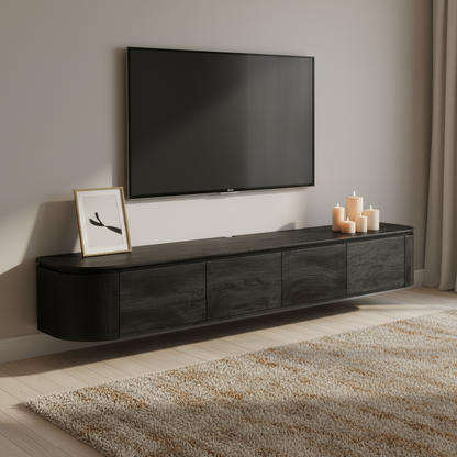 Tv meubel Excellent Black | 240 cm Zwevend of op poten te plaatsen - Industrieelinhuis.nl