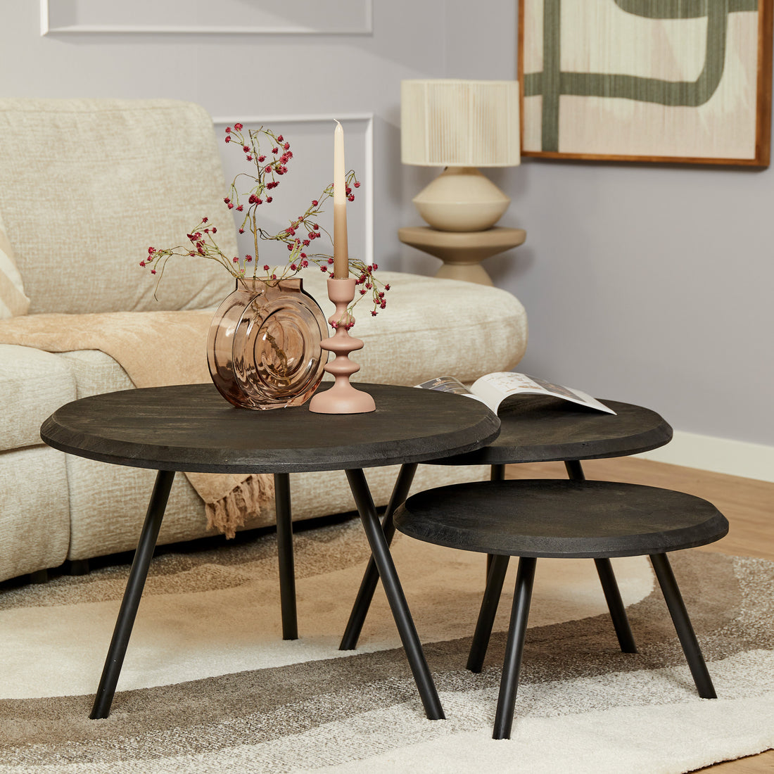 Salontafel Ohio Black | 70 cm| set van 3 - Industrieelinhuis.nl