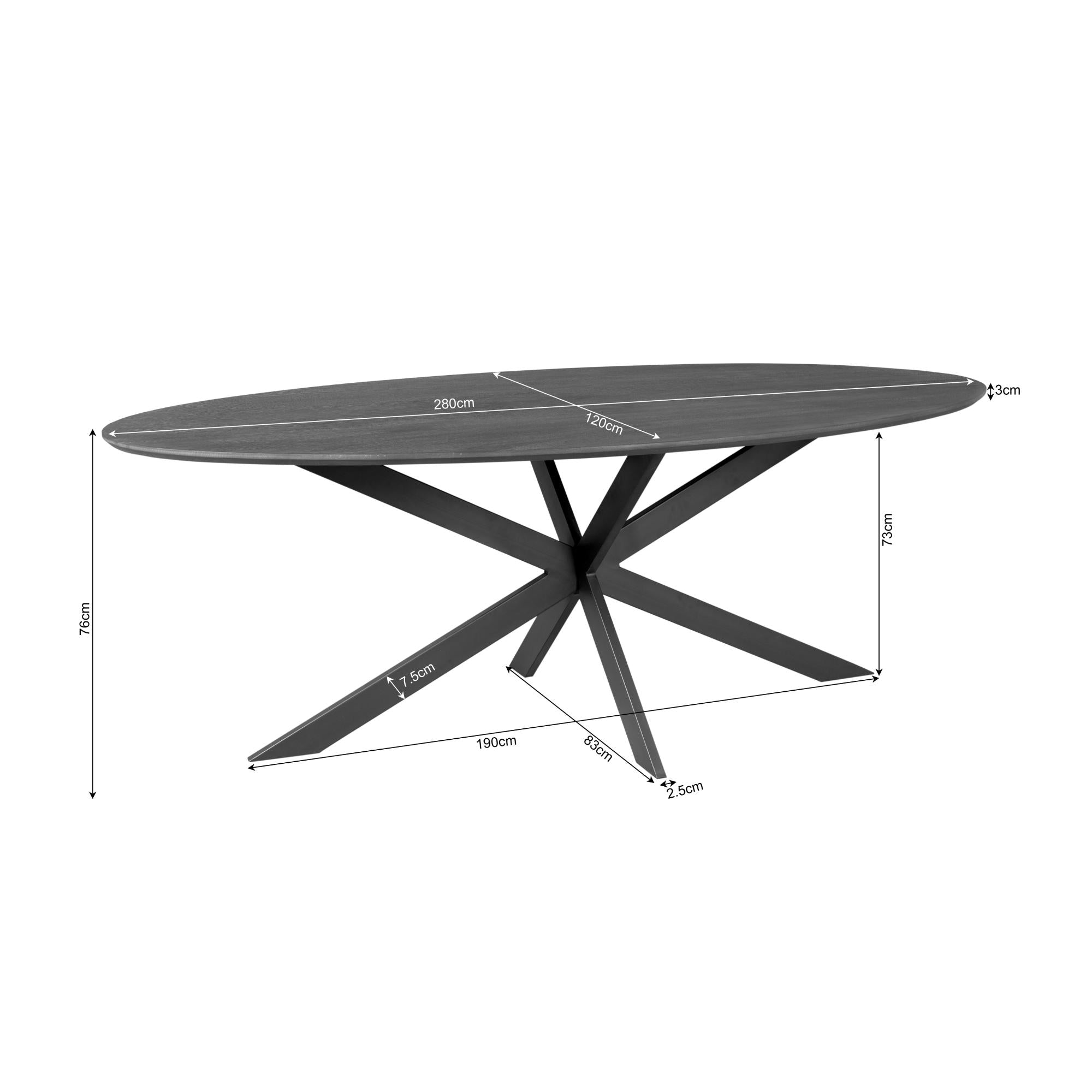 Eiken eettafel Ferris | Ovaal 280 cm | Zwart - Industrieelinhuis.nl
