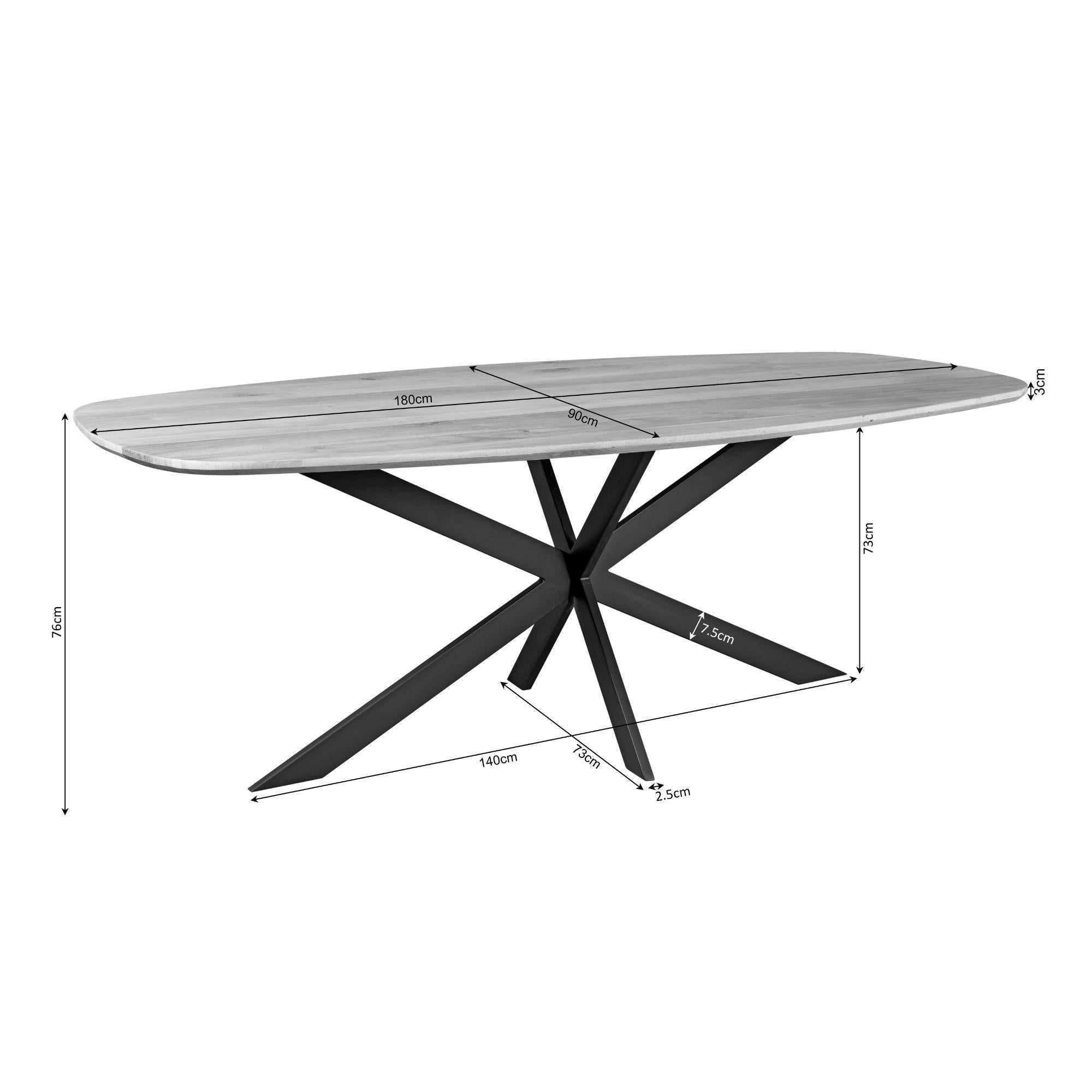 Eiken eettafel Ferris | Deens Ovaal 180 cm | Zwart - Industrieelinhuis.nl