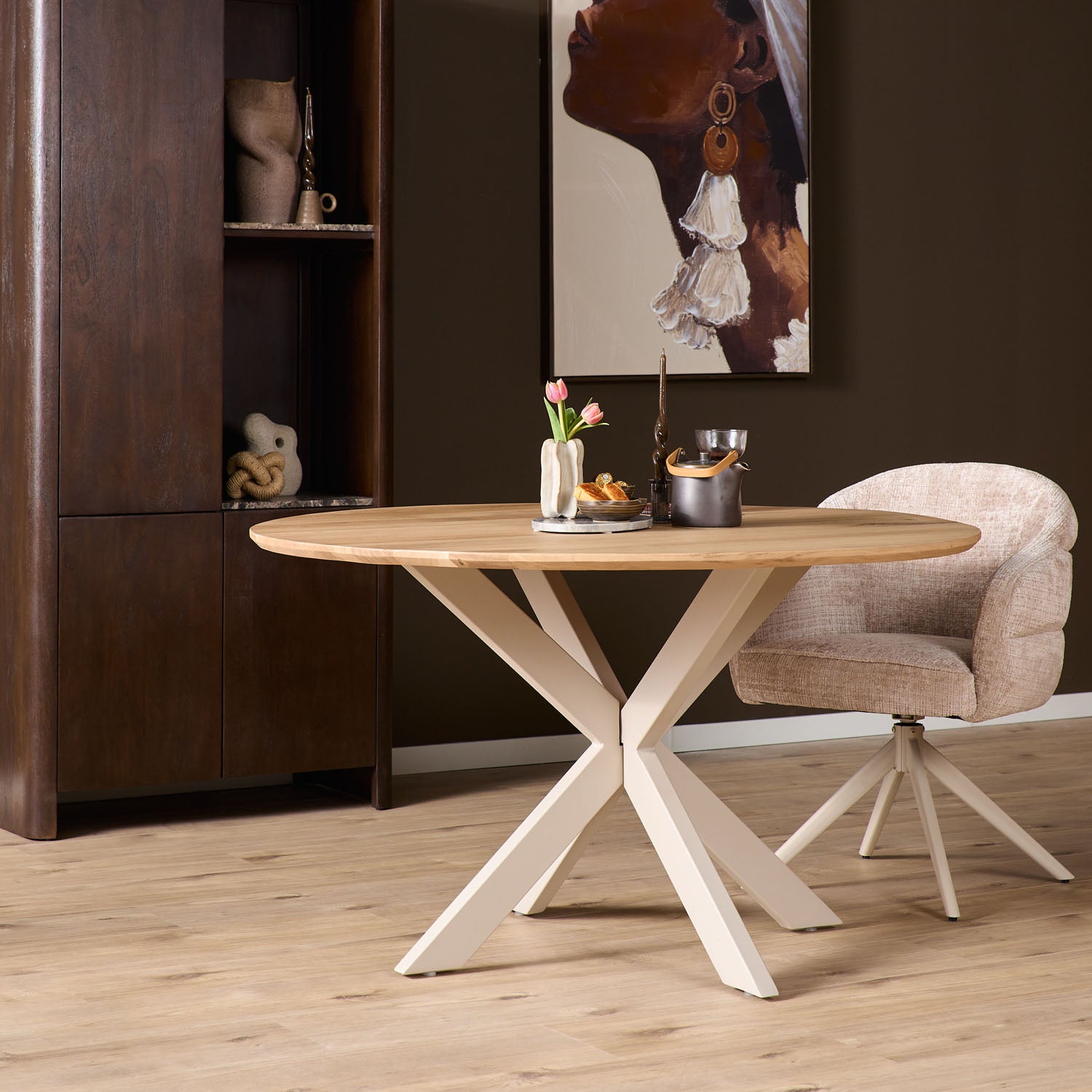 Eiken eettafel Ferris | Rond 110 cm | Naturel | Poot Sand - Industrieelinhuis.nl