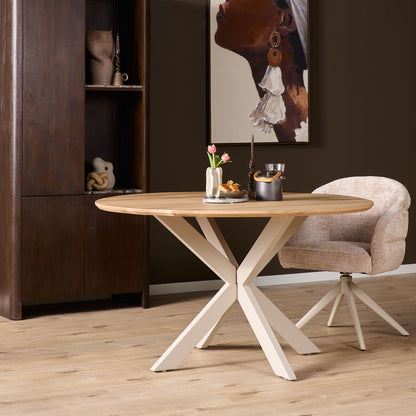 Eiken eettafel Ferris | Rond 110 cm | Naturel | Poot Sand - Industrieelinhuis.nl