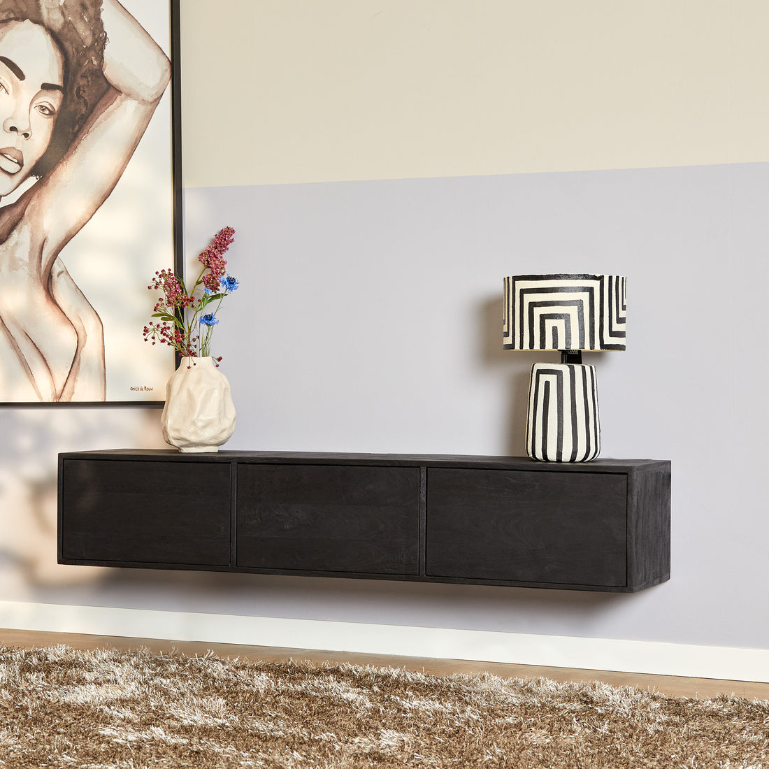 Zwevend tv meubel Vision Black | 160 cm - Industrieelinhuis.nl