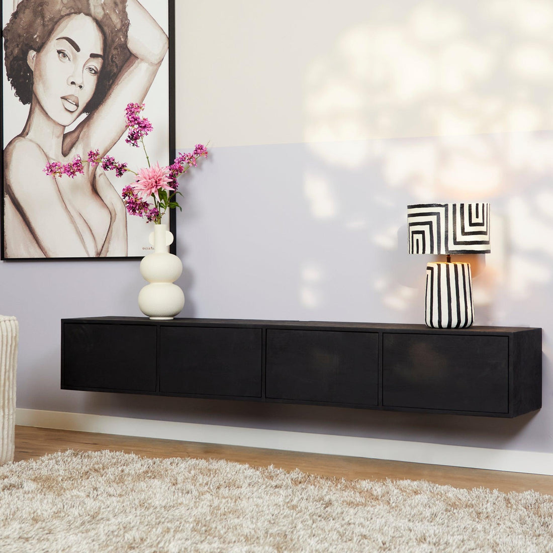 Zwevend tv meubel Vision Black | 200 cm - Industrieelinhuis.nl